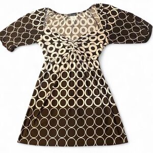 Wet Seal Brown and Cream Circle-Print Mini Dress